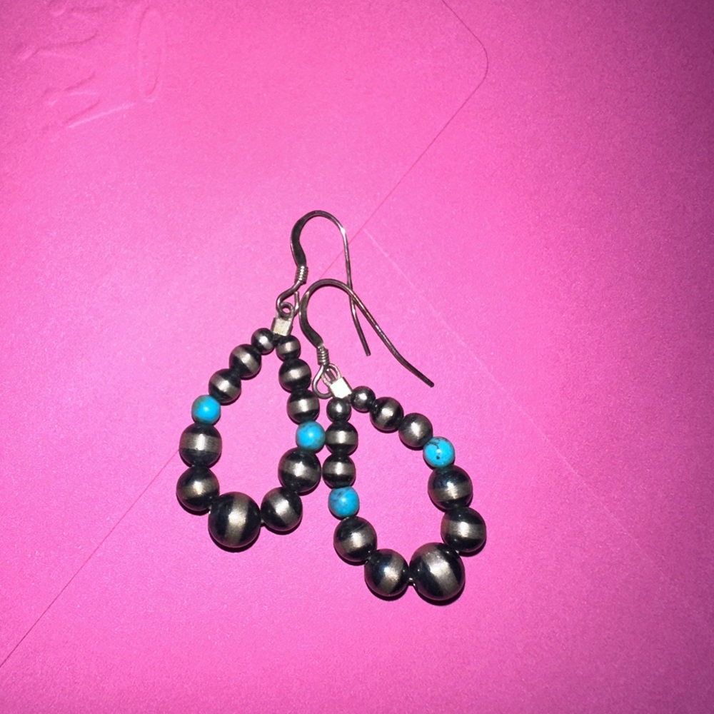 Silver and Turquoise Beaded Earrings